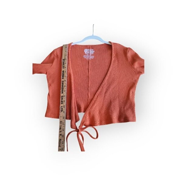 Big Bud Press Orange Long Sleeve Ribbed Cotton Wrap Top XXS Cropped 70s Style - Picture 6 of 10